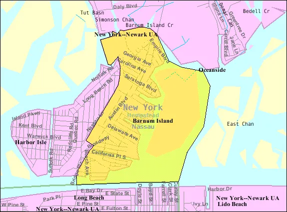 U.S. Census 2000 reference map for Barnum Island, New York