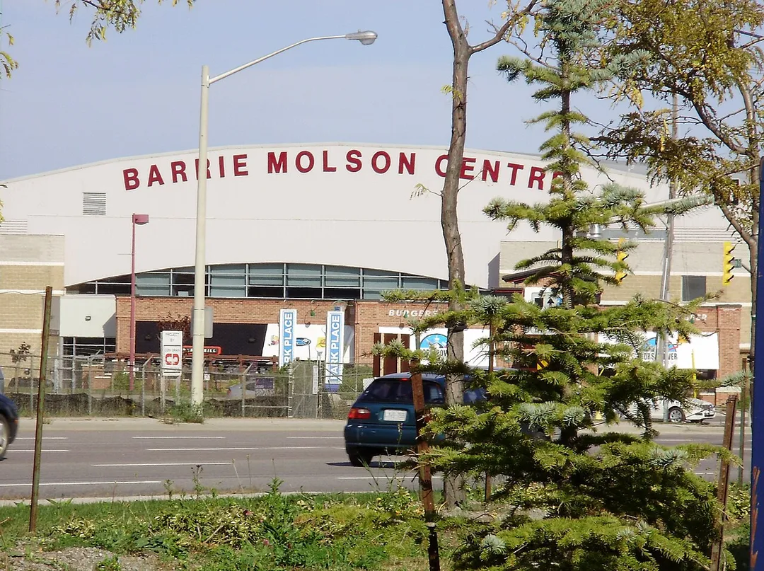 The western facade of the Barrie Molson Centre, a multi-purpose arena in Barrie, Ontario, Canada.