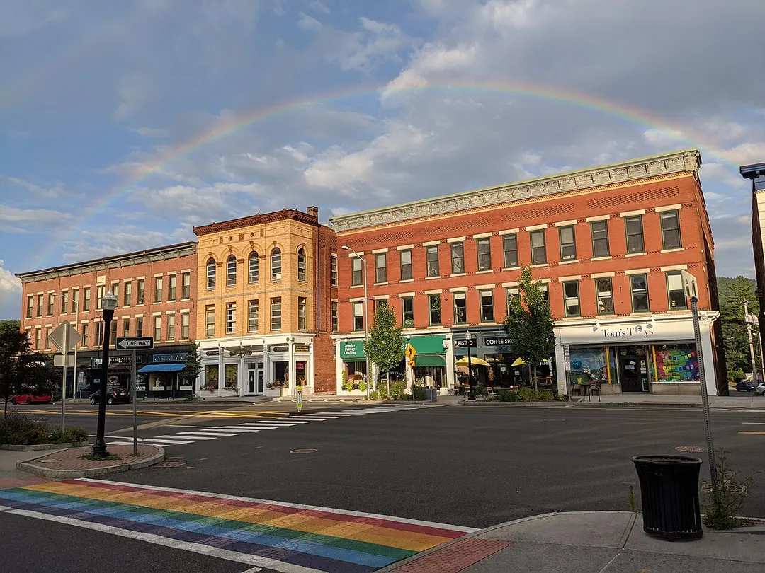 Great Barrington, Massachusetts, at the intersection of Main Street and Railroad Street.