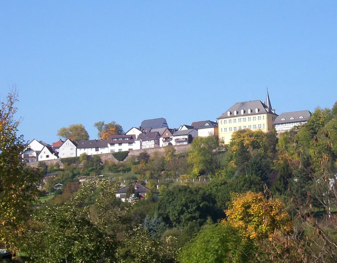 Germany / Hesse:  Battenberg (Eder): view Eder Valley at the old city