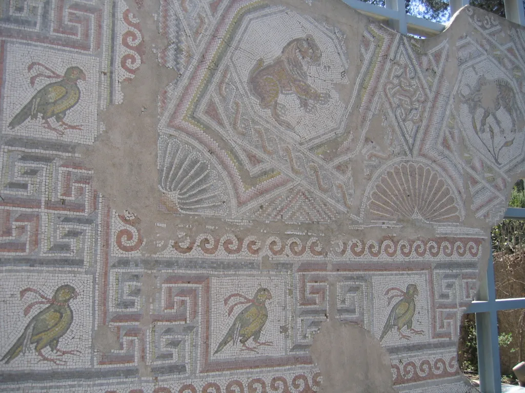 Floor Mosaic from a Byzantine Church, Horvat Berachot, Judaean Mountain, 5 century c.e.
foto by yair talmor, 2006 at the israel museum in jerusalem.