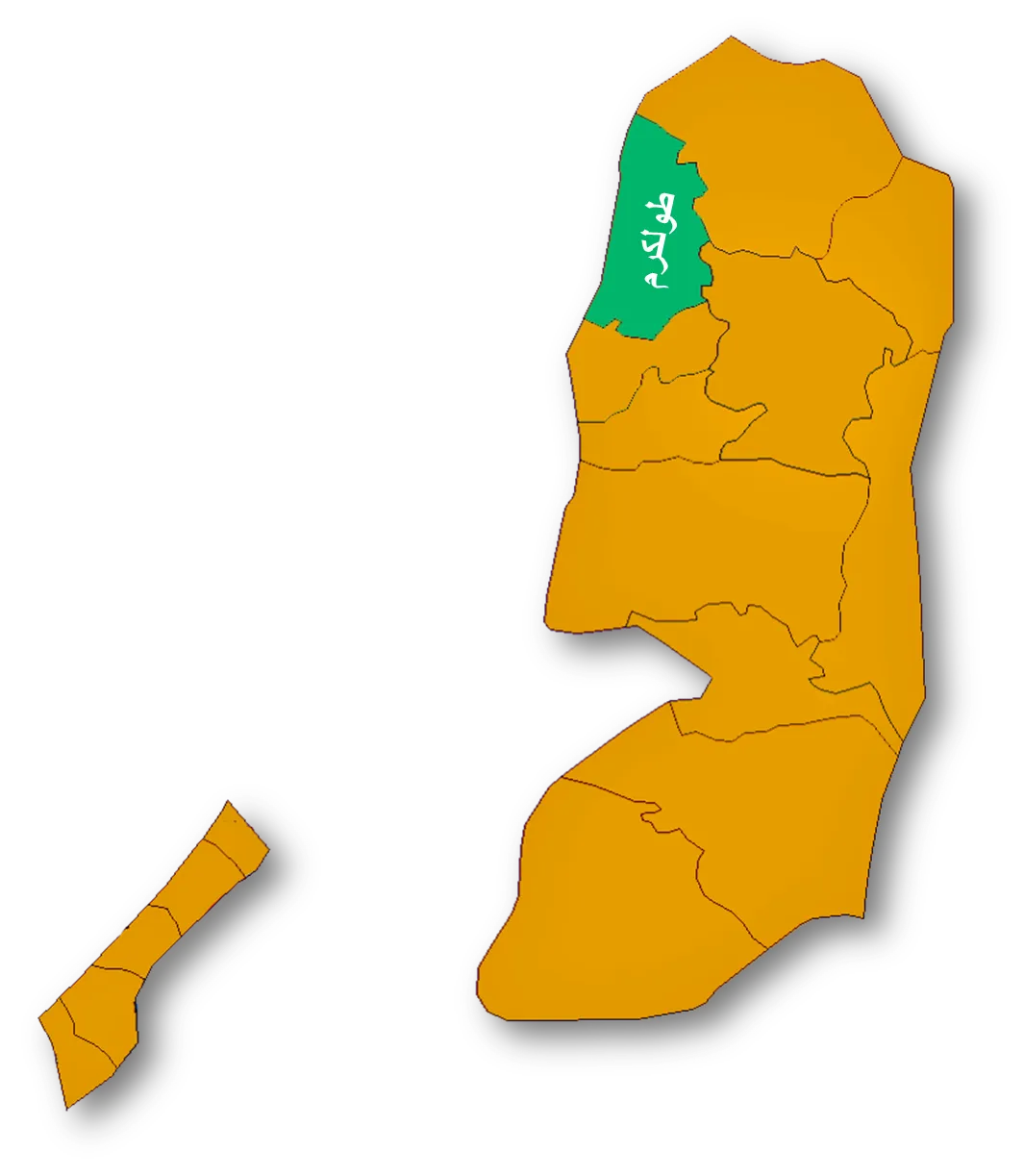 Map of the Palestinian Authorities showing the Governate of Toulkarem