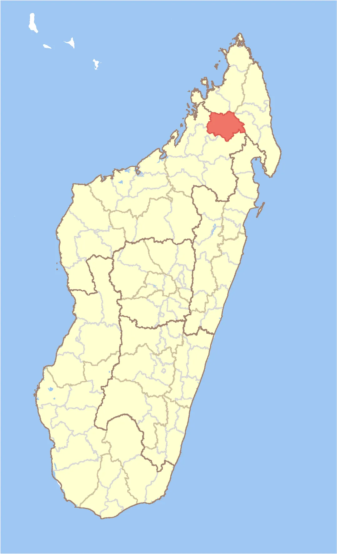 Map of Madagascar with Bealanana District Highlighted