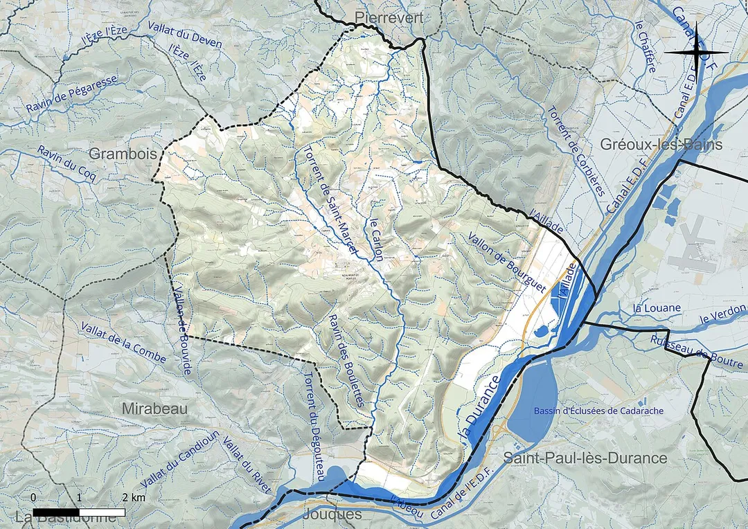 Carte du réseau hydrographique de la commune de fr:Beaumont-de-Pertuis (France).