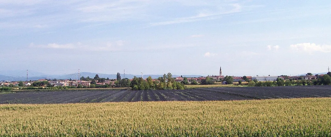 Veduta di Albaredo d'Adige dall'argine del fiumge Adige.