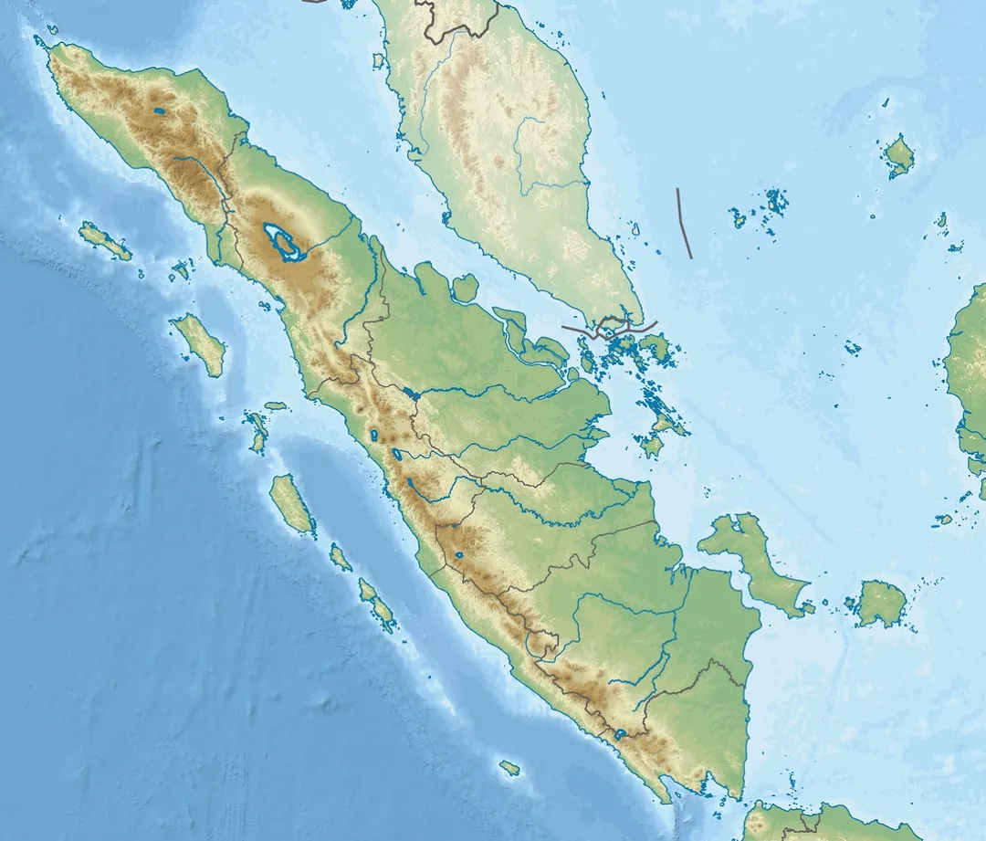Relief map of Sumatra for the location map scheme with administrative borders and surrounding islands belonged to the provinces in the island with the addition of Riau Islands and Bangka Belitung Islands. I did not add maritime borders for the provinces because I did not find any official sources in regards to it.