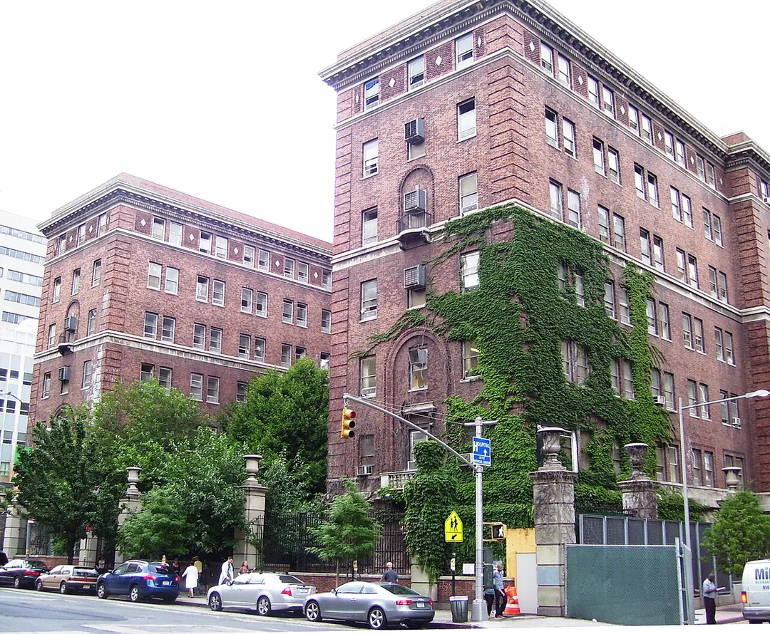 The original Bellevue Psychiatric Hospital building on First Avenue between 29th and 30th Streets in Kips Bay, Manhattan, New York is now a men's homeless shelter.  Built in 1931, the architects were C. B. Meyers and Thompson, Holmes, and Converse. The building was closed as a hospital in the mid-1980s.