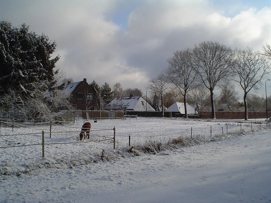 Farmhouses in the winter in the hamlet Broekhoven, near the village Riethoven, the Netherlands.