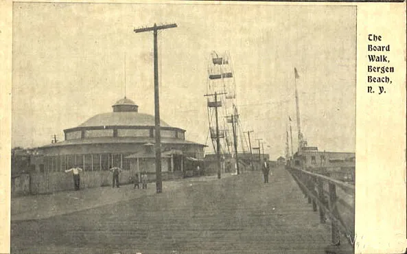 Postcard c. 1905 of the boardwalk at Bergen Beach amusement park, which was open from 1896 to 1918