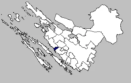 Self-made map of the Bibinje municipality within the Zadar County.