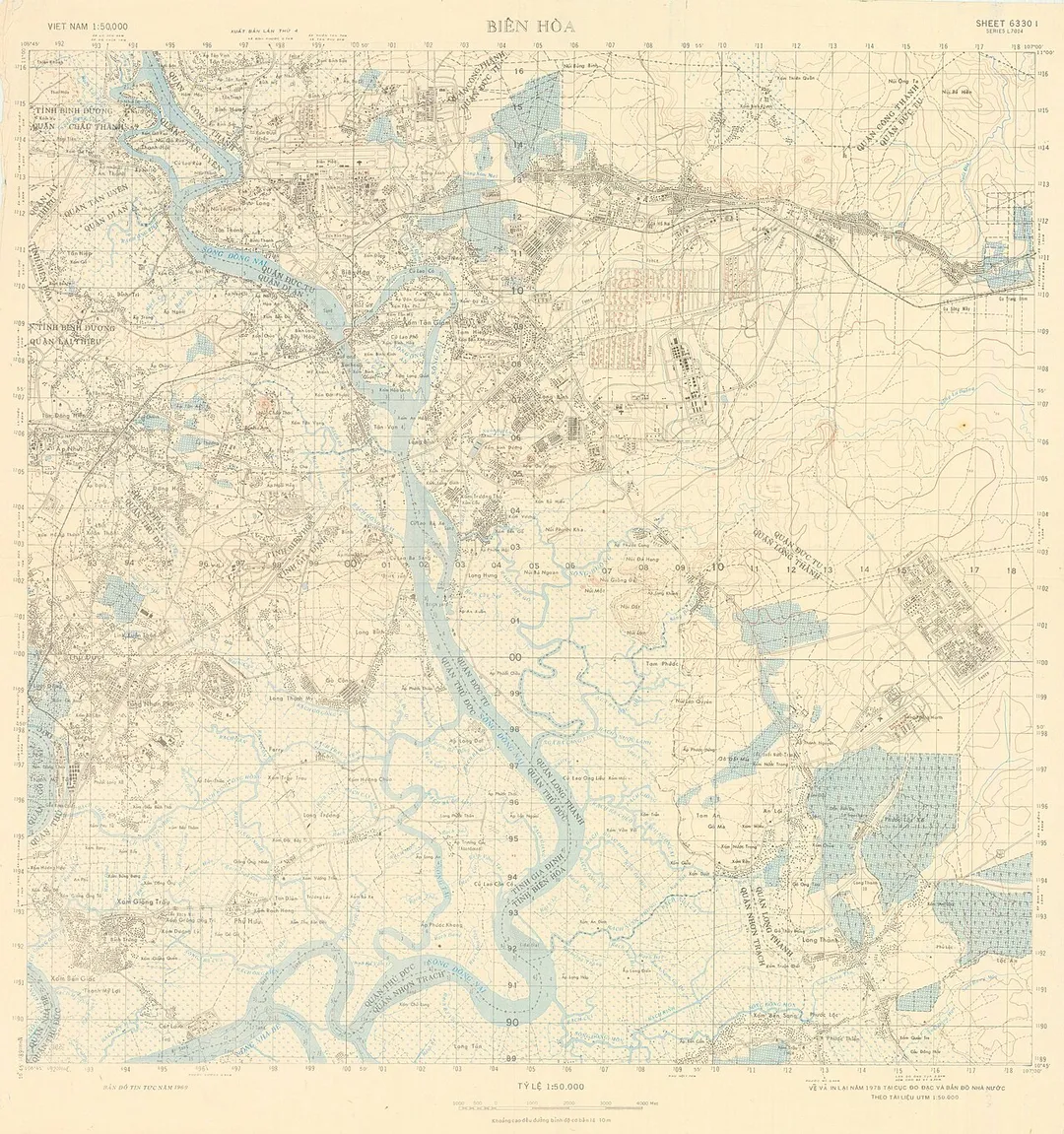 Old map of Bien Hoa Vietnam from 1978