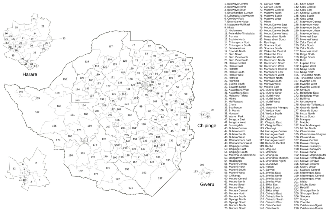 Constituencies for the House of Assembly election in Zimbabwe, 2023 (png version).