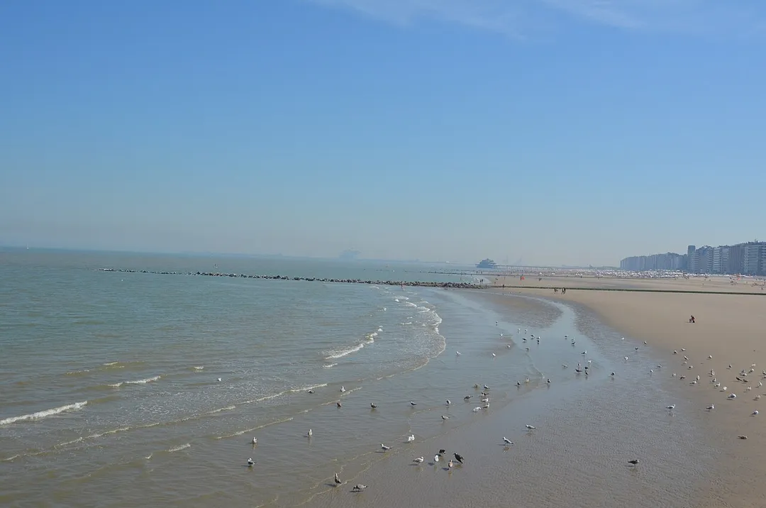 Showing incredible view of Blankenberge beach without crowd