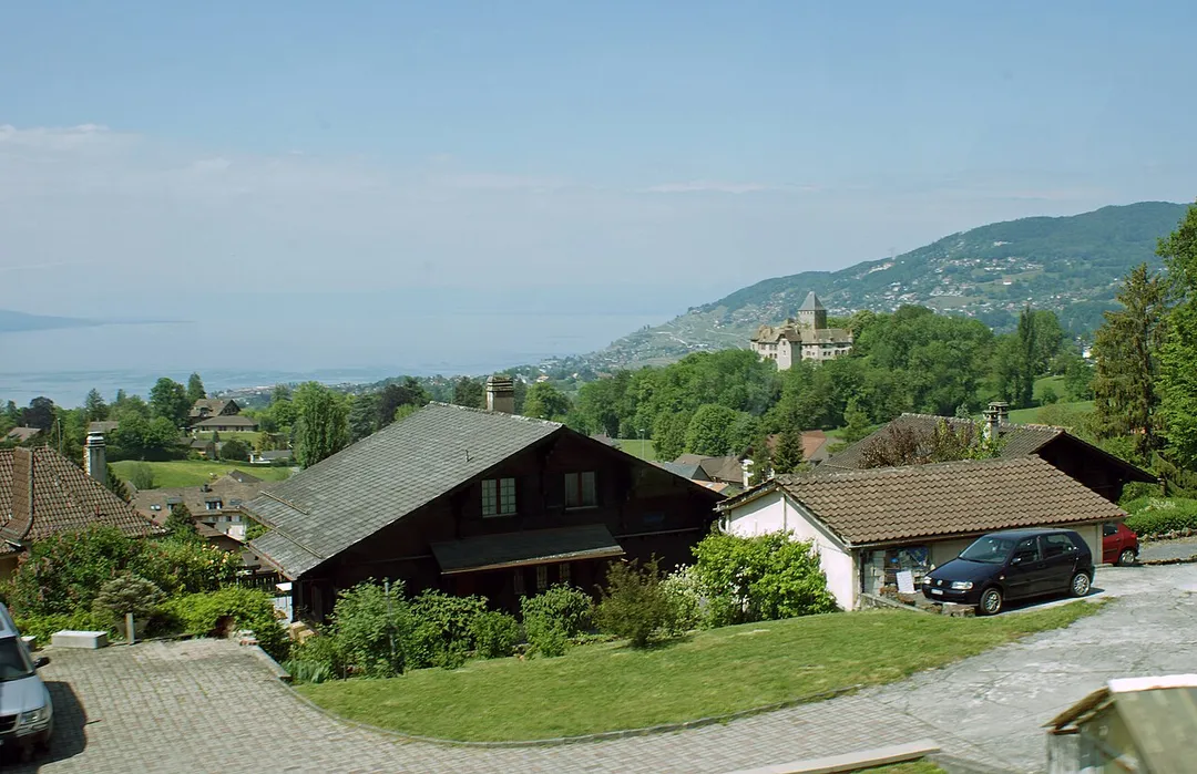 Village of Blonay with castle above Lake Geneva