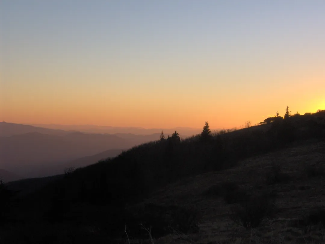 Sunset over the Blue Ridge Mountains, looking south from Grassy Ridge (between Jane Bald and Round Bald).