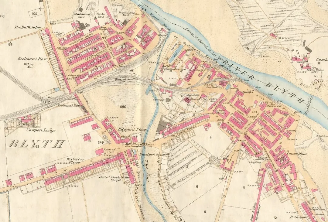 First edition Ordnance Survey map of Blyth, circa 1860