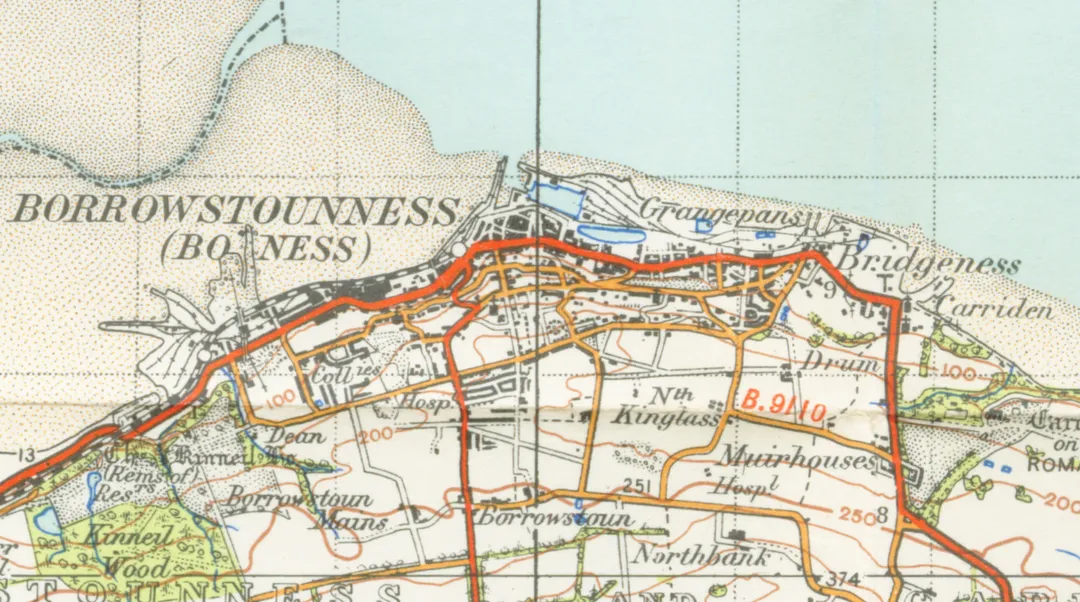 map of Borrowstounness 1 inch to the mile scale scanned at 600 DPI