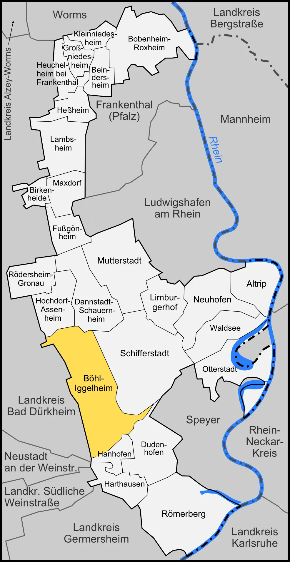 Karte der Gemeinde Böhl-Iggelheim im Rhein-Pfalz-Kreis
