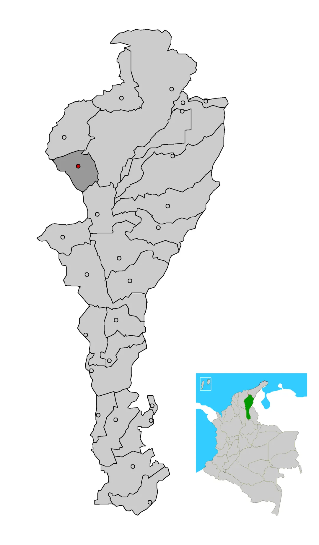 Image depicting map location of the municipality and town of Bosconia in the Cesar Department, Colombia