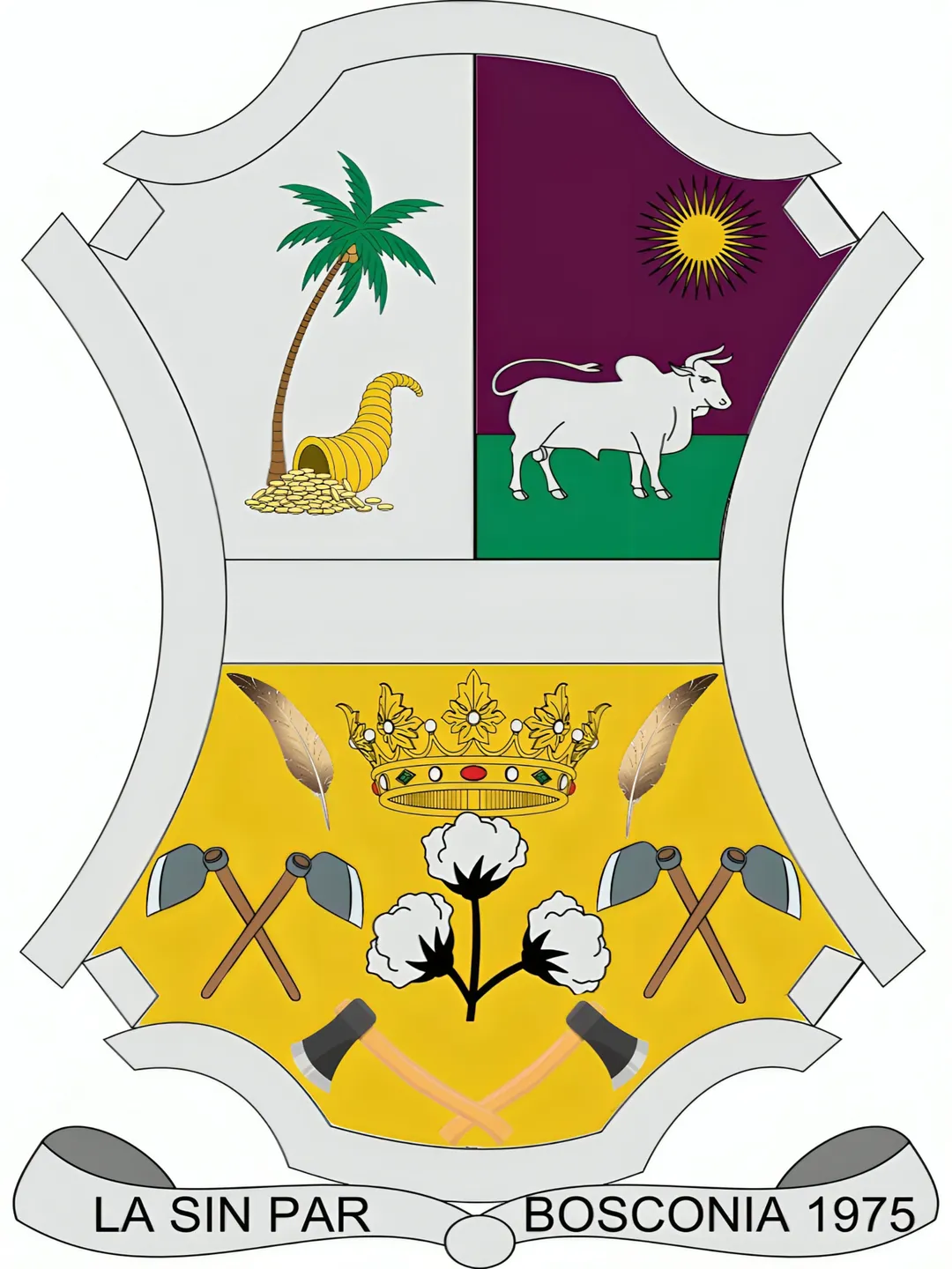 "La Palmera es el Cultivo. El Toro es la Ganadería. Los dos Cuernos es la Riqueza. Los Asadones es nuestra Gente Trabajadora. El Algodón es que nuestra tierra es la Tierra del Algodón."