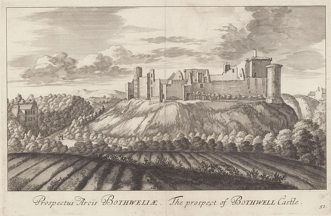 "The Prospect of Bothwell Castle", an 18th century view of Bothwell Castle, Scotland, from the south. Digital image from http://www.nls.uk/slezer/engraving.cfm?sl=51