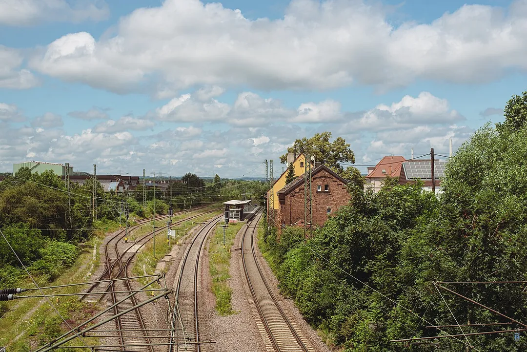 View from a bridge to the train station Bous.