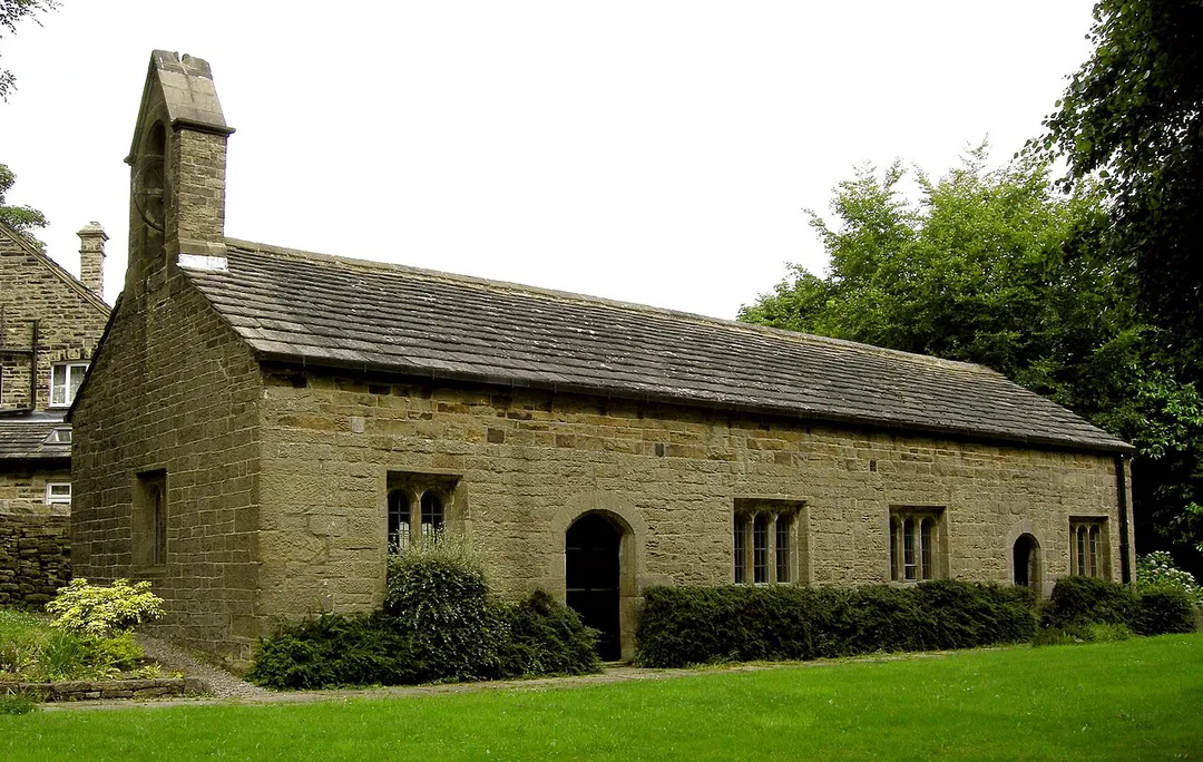 Bramhope Puritan Chapel 1649, West Yorkshire, England. Grade I listed building. 53 53'23"N. 1 36'45"W.