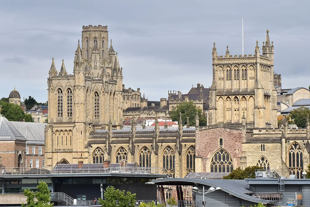 Bristol Cathedral seen from the M-Shed Museum (Princes Wharf).