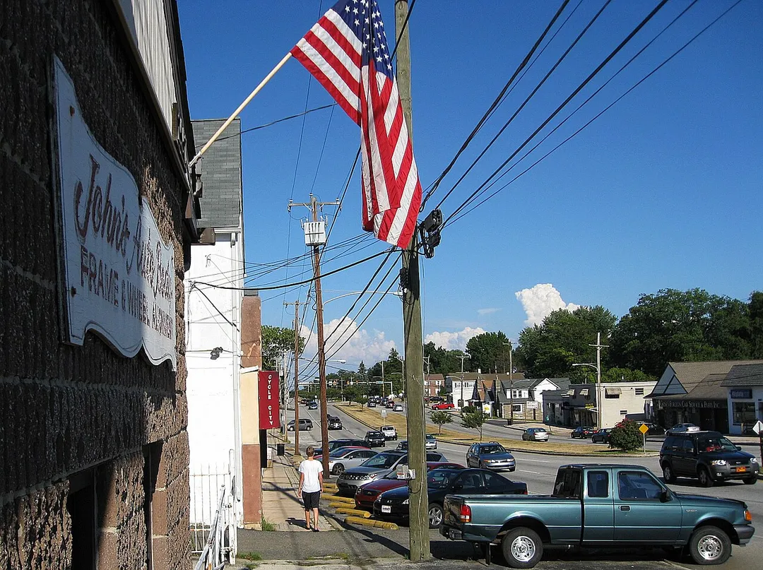 Looking east on West Chester Pike in the heart of Broomall, PA.
