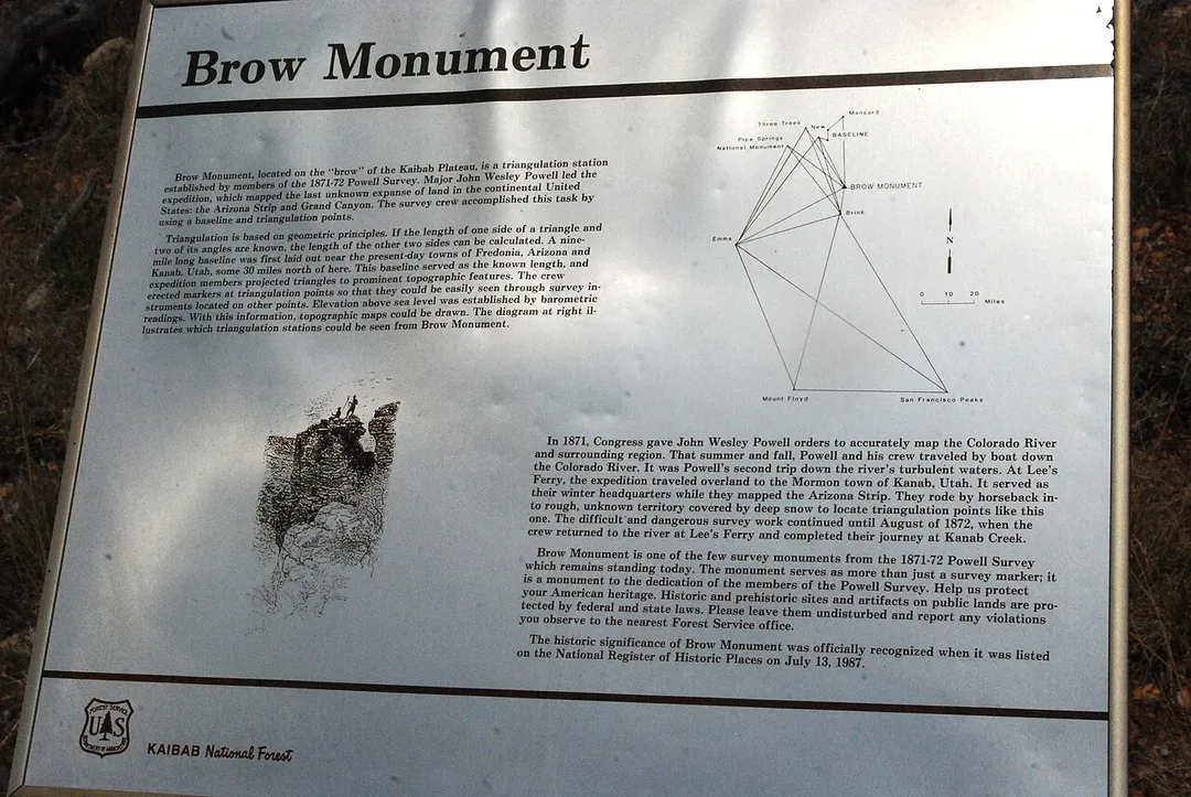 This photograph is of a National Forest Service information sign along the trail to Brow Monument. It is sign two of five along the Brow Monument Trail. It serves as part of the basis for the information included in the Wikipedia article Brow Monument and Brow Monument Trail.
Date