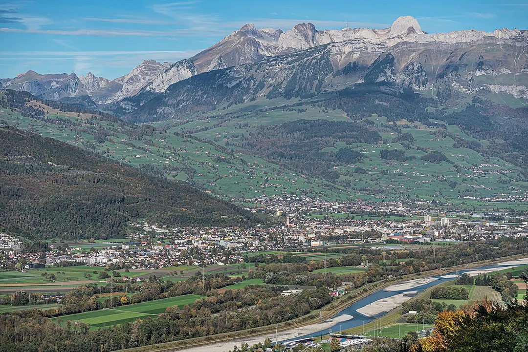 View over Buchs, canton of St. Gallen, Switzerland