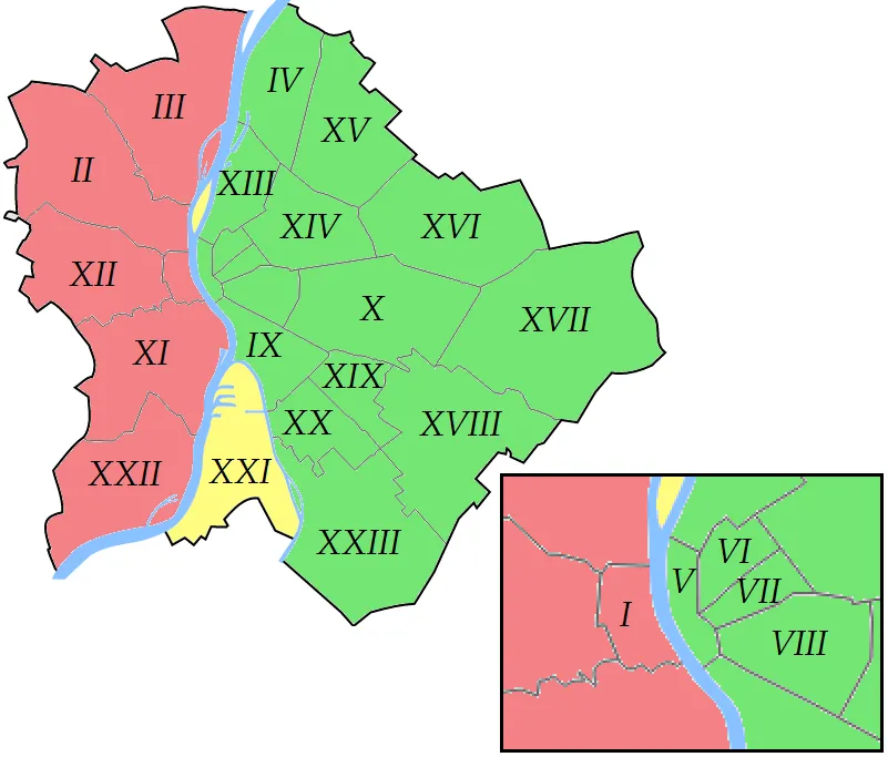 Districts of Budapest colored