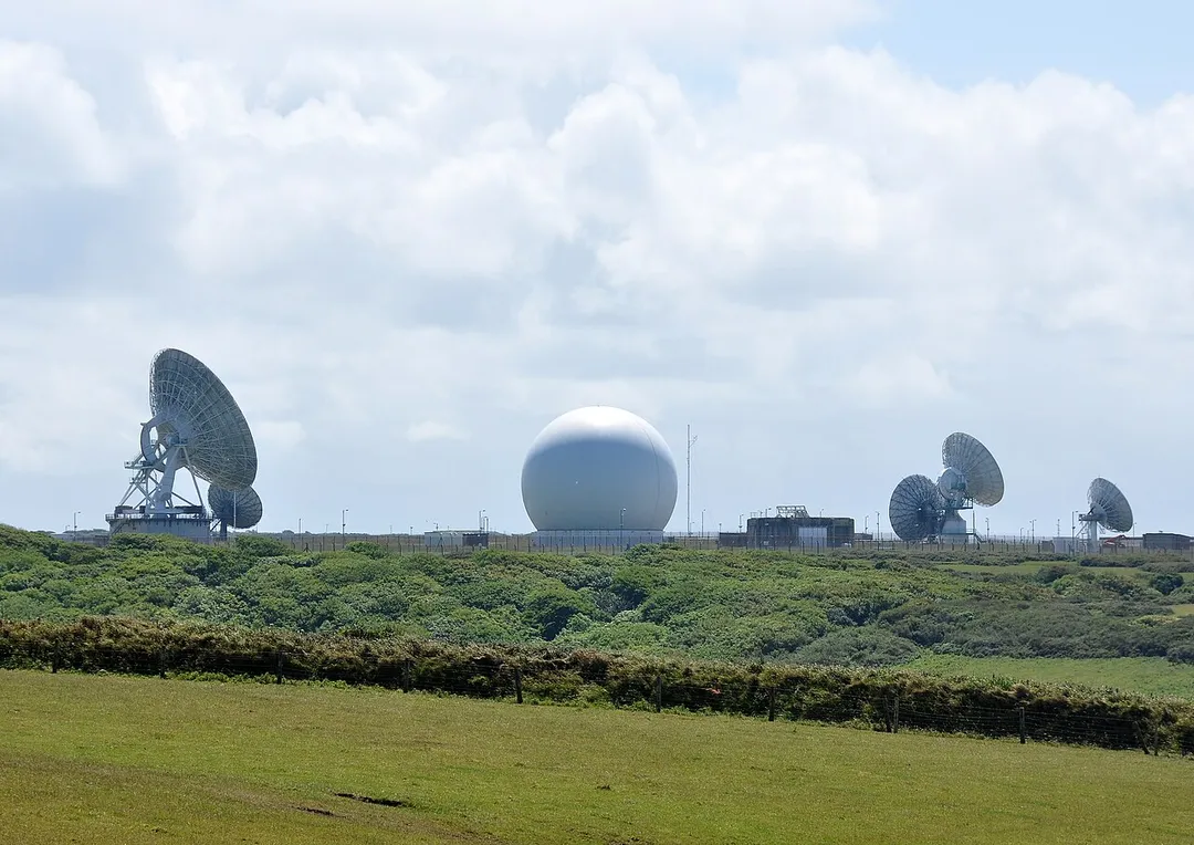 Various satellite dishes at GCHQ Bude in Cornwall.