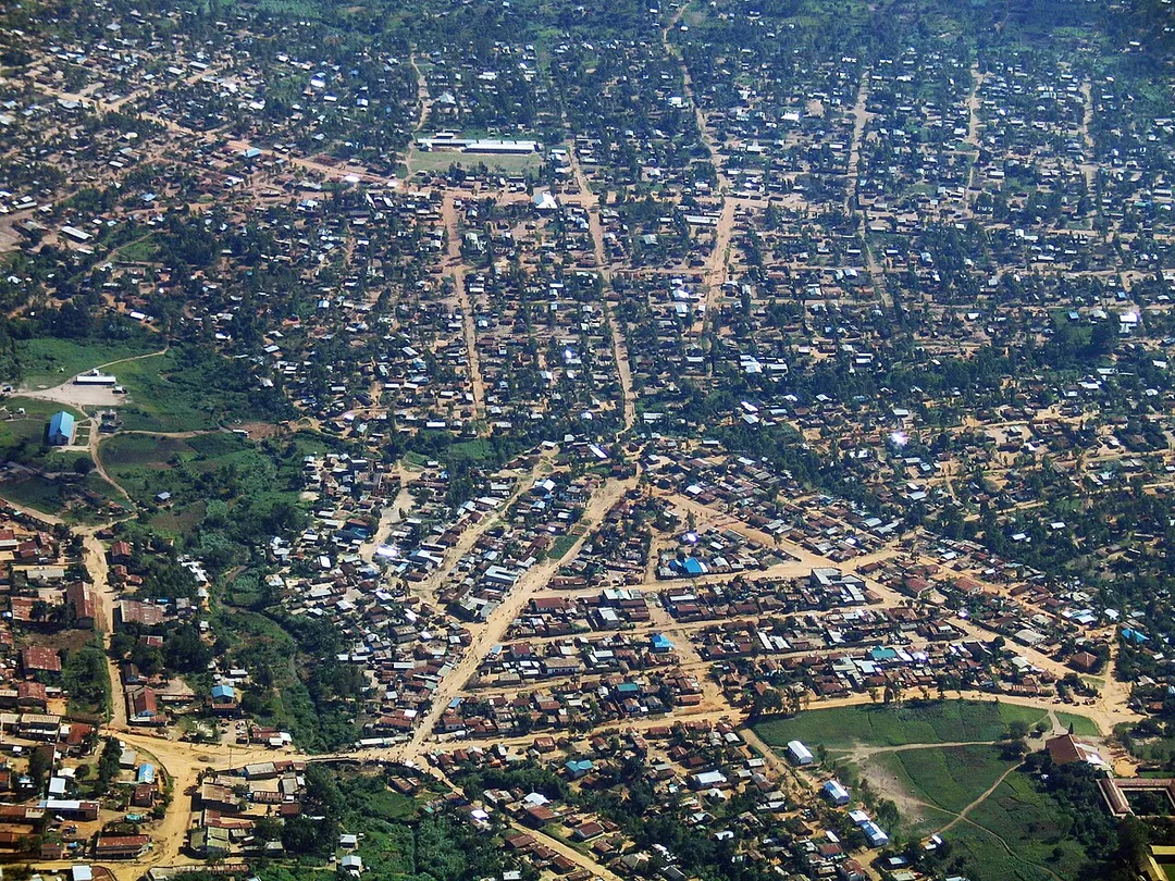 Bunia DRC from the air, looking north toward the Nyakasanza district