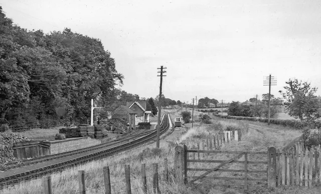 Burgh-by-Sands Station.
View eastward, towards Carlisle; ex-North British, Carlisle - Silloth line. The line and station closed completely on 7/9/64.