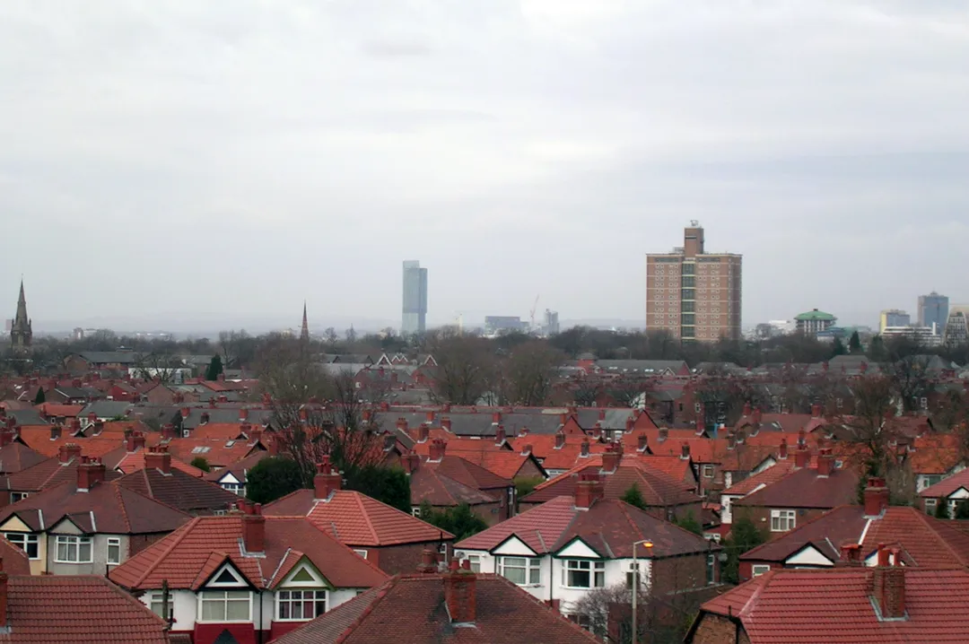 A view over Burnage, towards Manchester city centre.