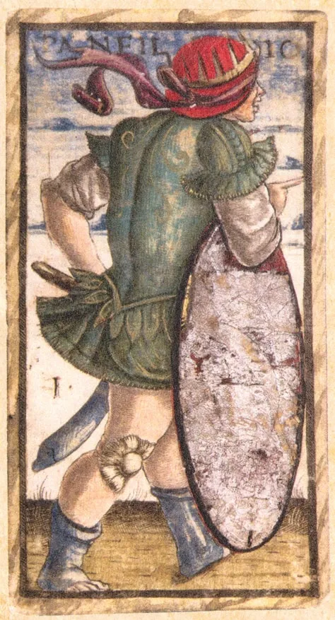 Panfilio (I) card from the Sola Busca tarot deck, created in Italy during the late 15th century