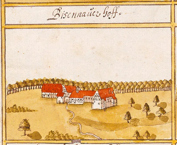 View of Büsnau, Vaihingen, from the forest register books created by Andreas Kieser