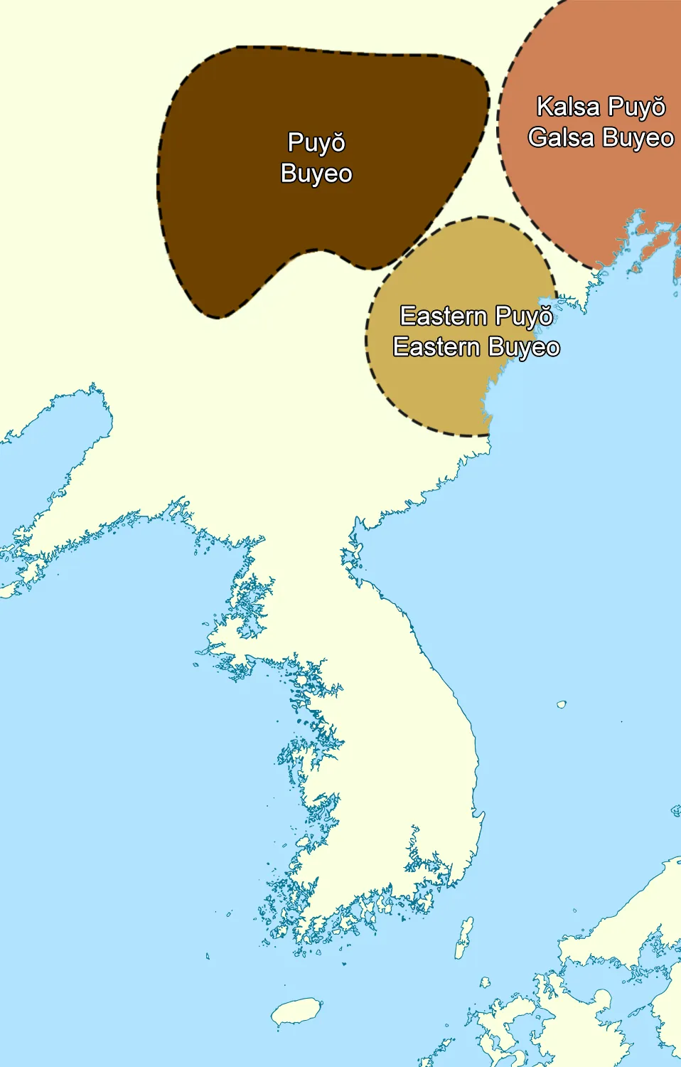 Map of 3rd century Buyeo, Eastern Buyeo, and Galsa Buyeo