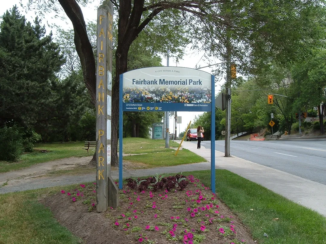 A sign at en:Fairbank Memorial Park in Toronto.