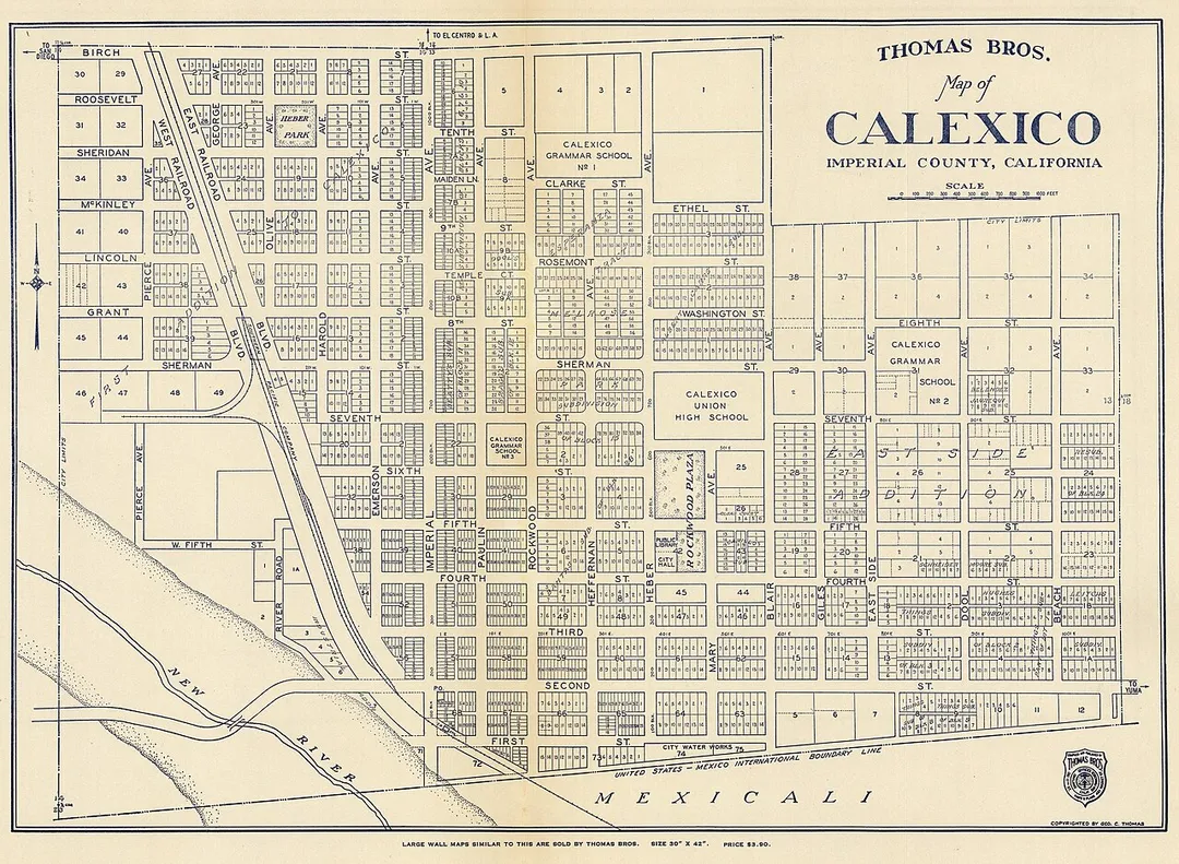 Old map of Calexico California from 1938