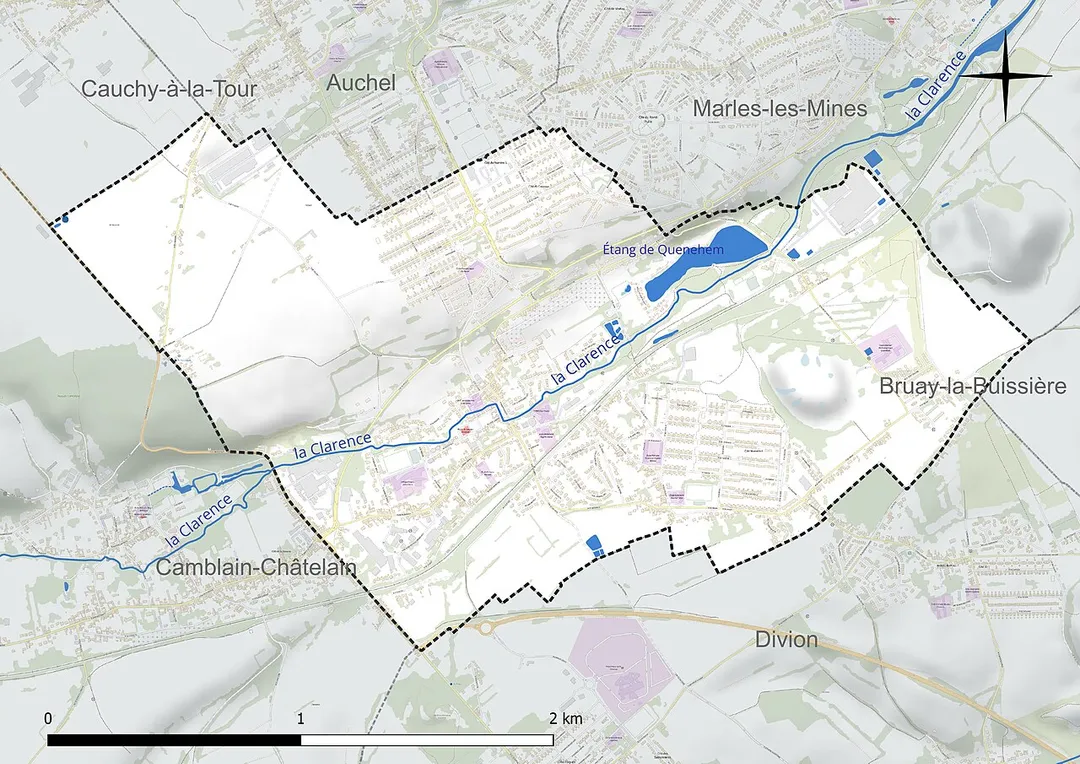 Carte du réseau hydrographique de la commune de fr:Calonne-Ricouart (France).