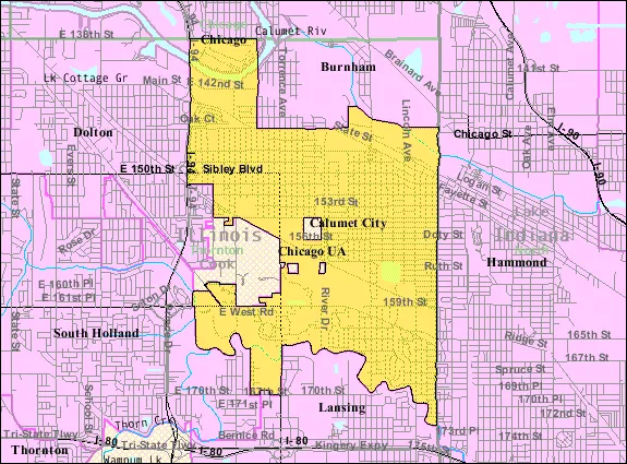 US Census Bureau reference map of w:Calumet City, Illinois.