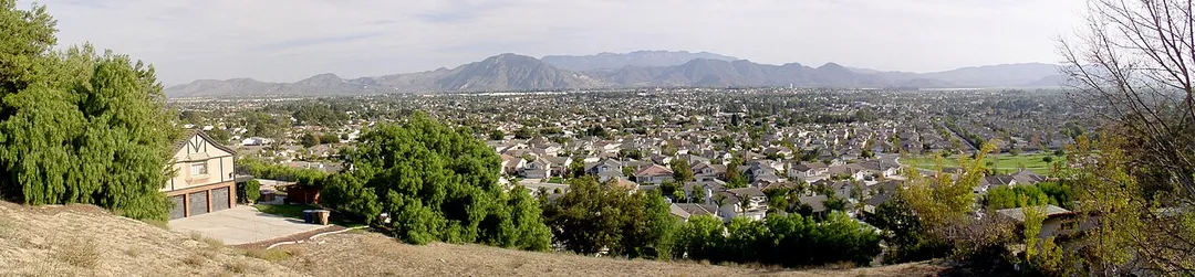 Panoramic image of Camarillo, California looking southeast taken from a hillside on the northwestern part of the city near Estaban Drive.