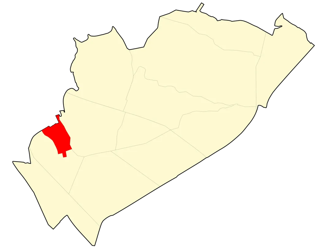 Mapa dels barris del districtes de Nou Barris de Barcelona, remarcant el barri de Can Peguera