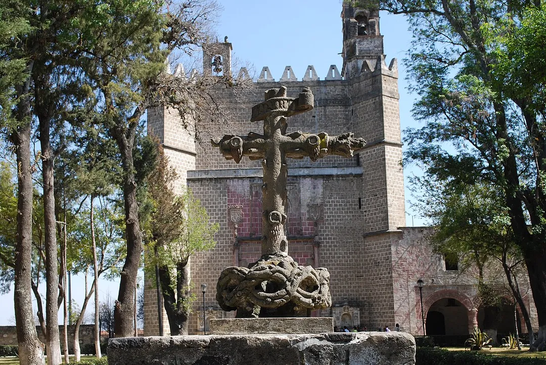 Atrium cross of the San Miguel Arcangel monastery in Huejotzingo, Puebla, Mexico