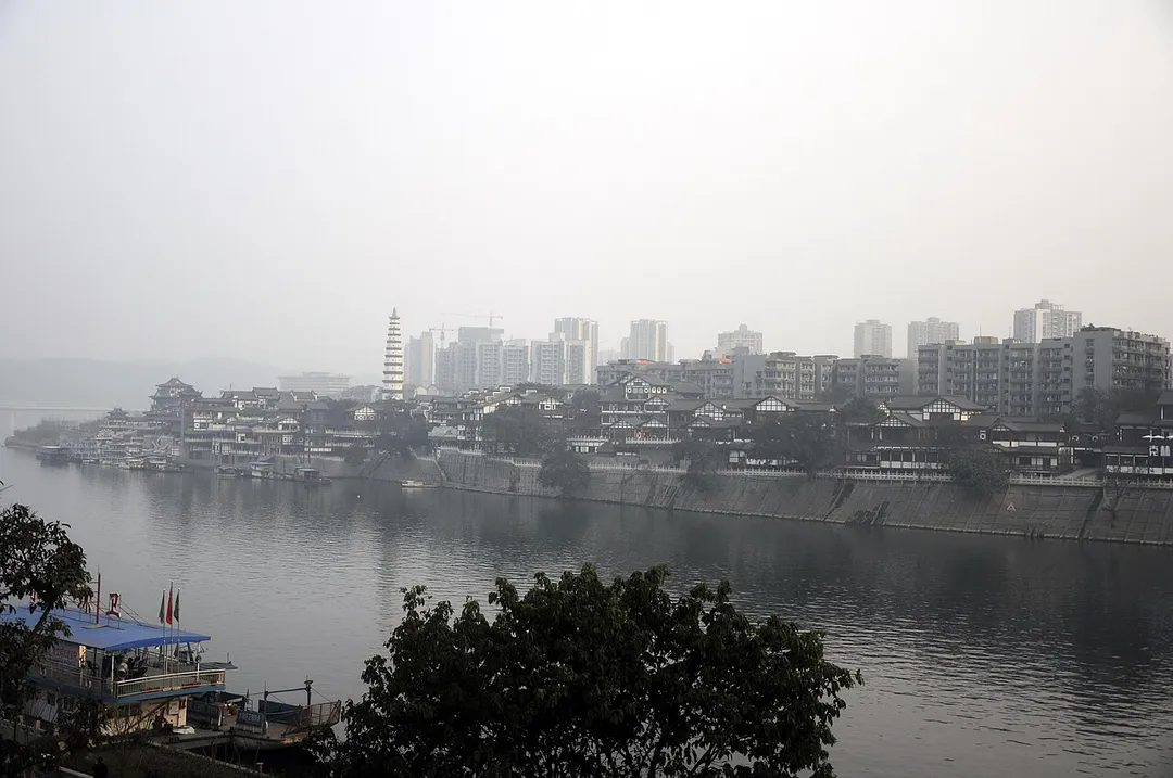 The old style houses along river in Hechuan