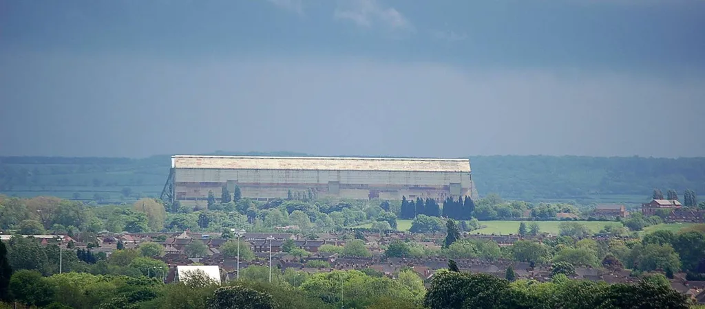 cardington hangars where they filmed the gotham city bits for Batman Begins...oh, and they also used to build airships!