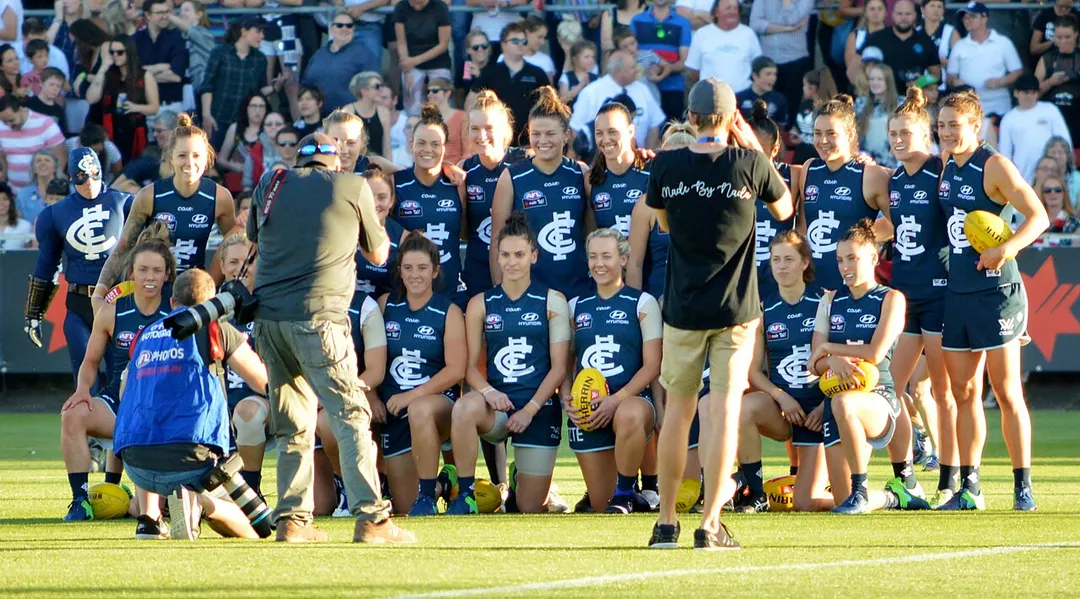 The Carlton team is photographed ahead of the first AFL Women's match in February 2017