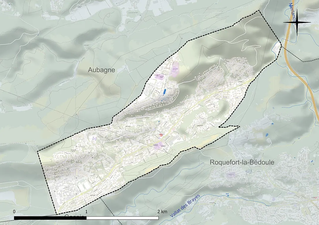 Carte du réseau hydrographique de la commune de fr:Carnoux-en-Provence (France).
